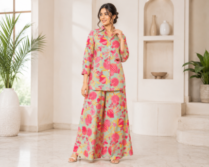 Pure Cotton Satin Printed Smart Coord Set (style-1)