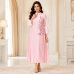 Pure Cotton Satin One Piece Tunic ? Pink Mirror & Thread Work