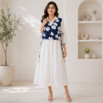Pure Cotton Satin Smart One Piece with Floral Jacket