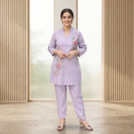 Premium Lavender Embroidered Kurti Pant Set