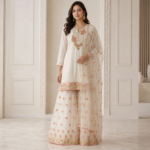 Elegant Off White Floral Embroidered Sharara Suit Set with Dupatta