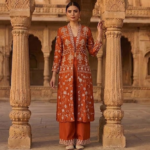 Royal Blue Indo-Western Handwork Cowl Skirt Set
