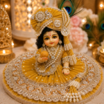Premium Mustard Golden Pearl Work Laddu Gopal Poshak Dress