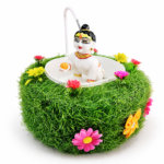 Laddu Gopal Snan Tub with Artificial Grass Decor