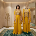 Designer Pure Crepe Top Shrug Palazzo Set