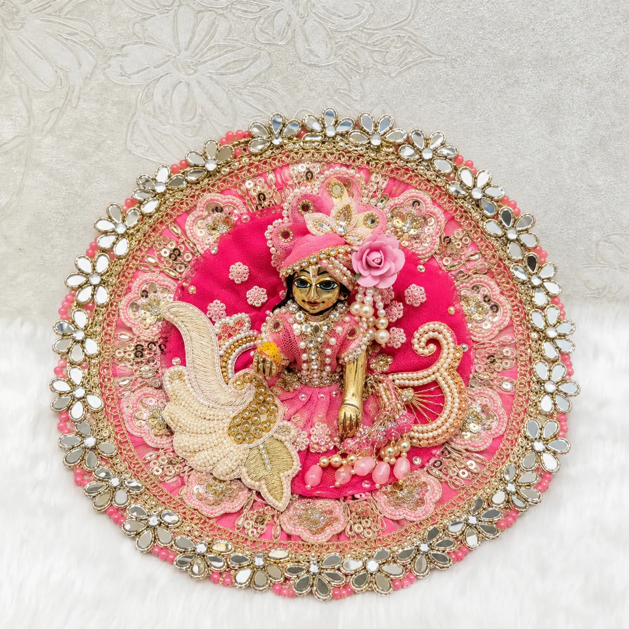 Royal Pink Golden Laddu Gopal Poshak with Mukut