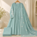 LF Chanderi Silk A Line Embroidery Kurti Pant Set