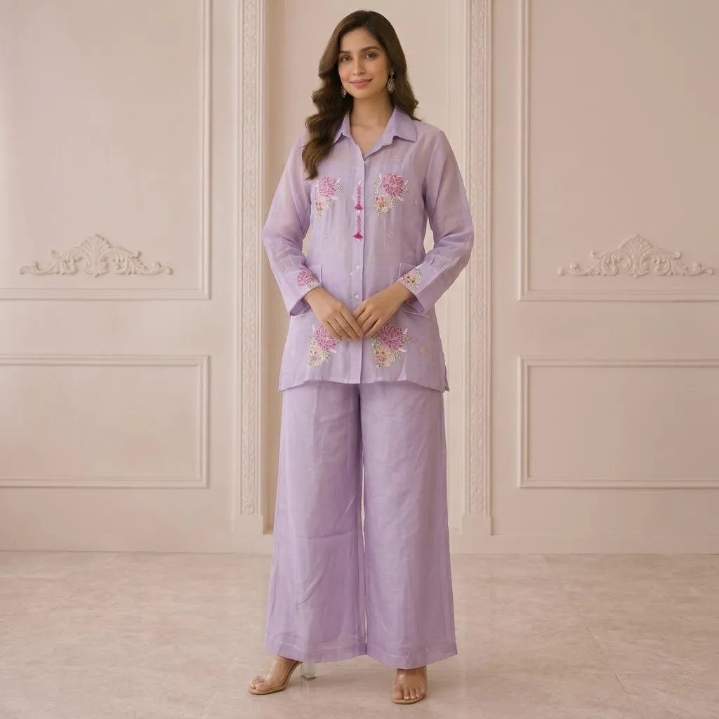 Mall Chanderi Cord Set with Thread Work