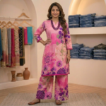 SK Designer High Quality Cotton Floral Cord Set with Neckpiece