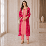 Pure Dola Silk Indo Western Long Jacket Pant Set