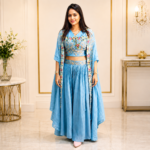 SC Kurtis Pure Crepe Silk Three Piece Palazzo Jacket Set