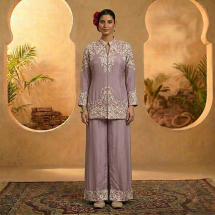 RR-8417 Pure Chinon Short Top Palazzo Set