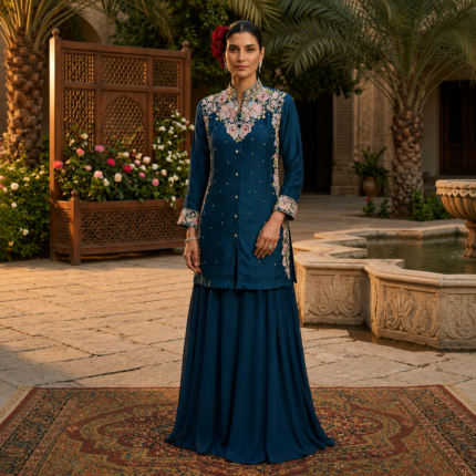 RR-8418 Pure Chinon Short Top Sharara Set