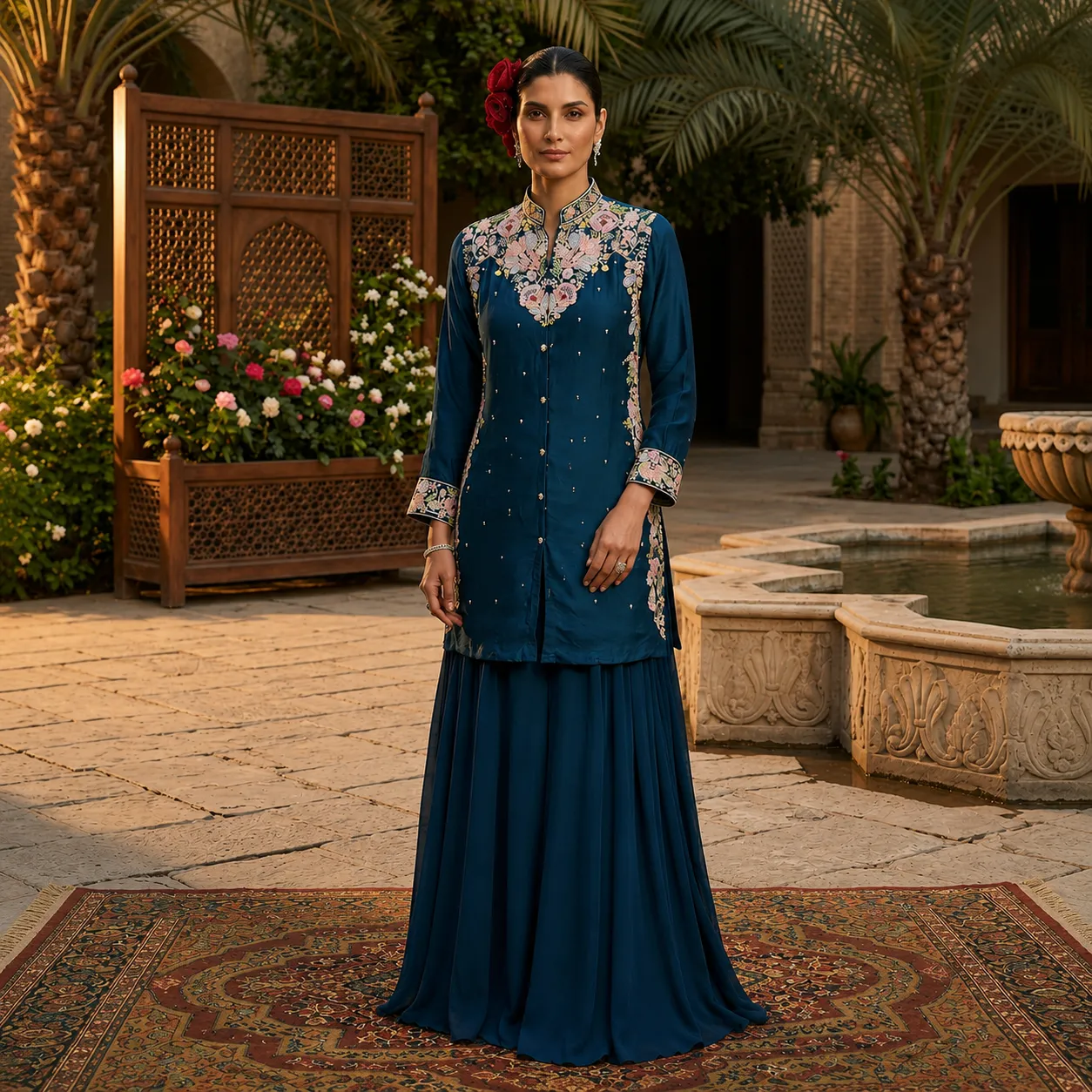 RR-8418 Pure Chinon Short Top Sharara Set