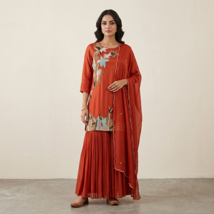 RR-8094 Pure Satin Crepe Kurta Garara Set