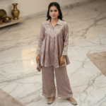 Premium Chinon Co-ord Set with Heavy Embroidered Neck Work