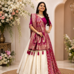 Jacquard Silk Lehenga Saree Set - Rani Pink