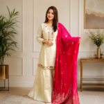 Pure Tissue Silk Zardozi Kurti Palazzo Dupatta Set