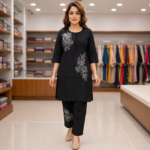 M.P. Kurtis Vartican Fabric Embroidered Kurti Pant Set