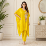 Fancy Silk Floral Handwork Kaftan Pant Set