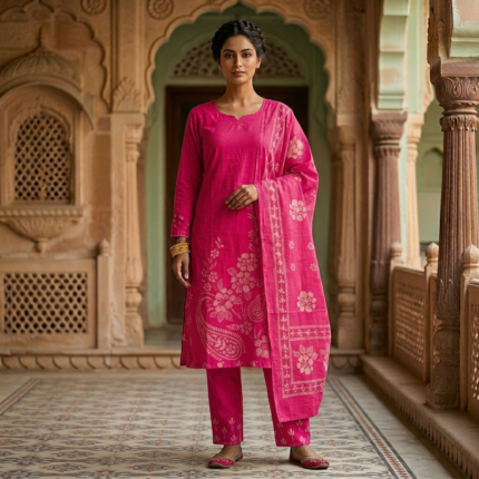 Premium Cotton Bandhani Suit Set with Dupatta