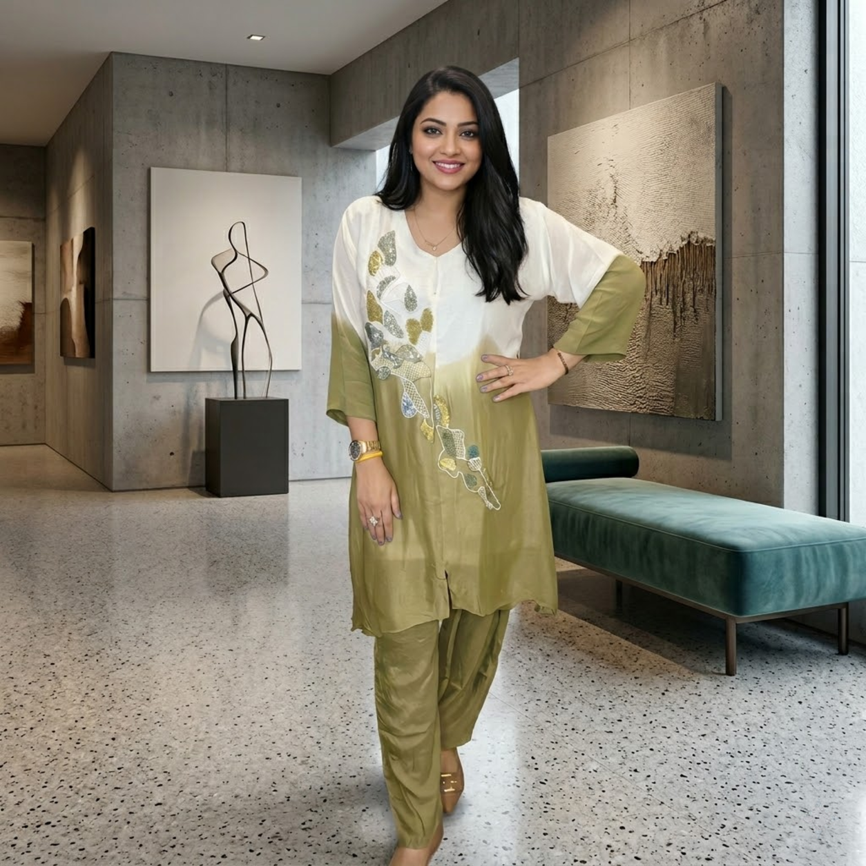 Pure Chinon Designer Indo Western Co Ord Set