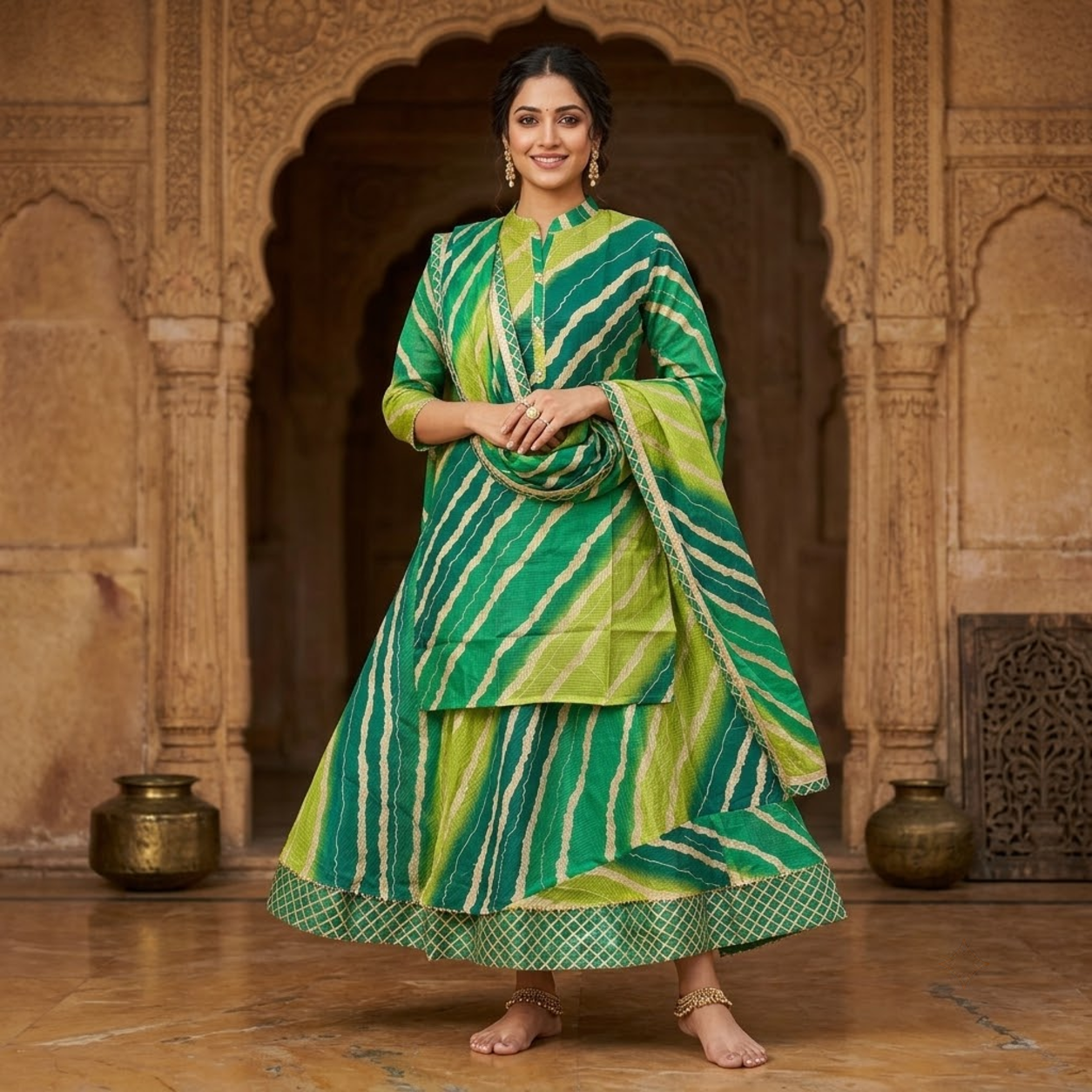 Premium Kota Doriya Leheriya Lehenga Set