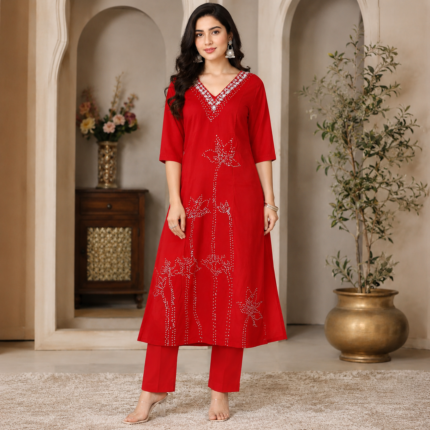 Roman Silk Handwork Kurti Pant Set