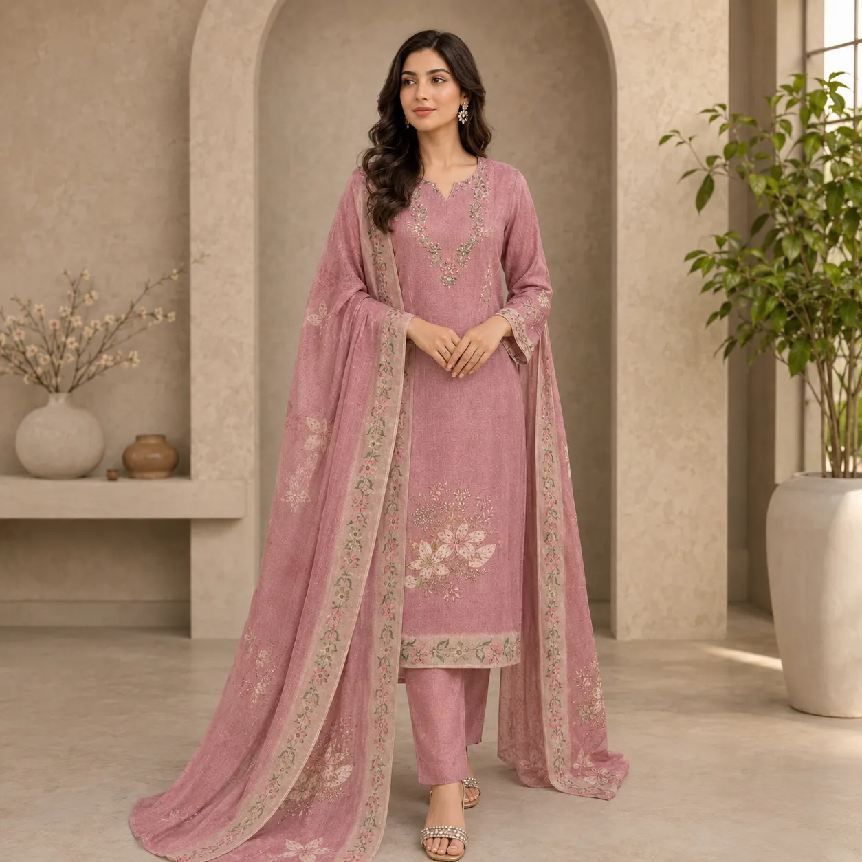 Premium Linen Tissue Silk Designer Suit Set
