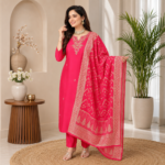 Pure Dola Silk Heavy Hand Work Kurti Pant Dupatta Set