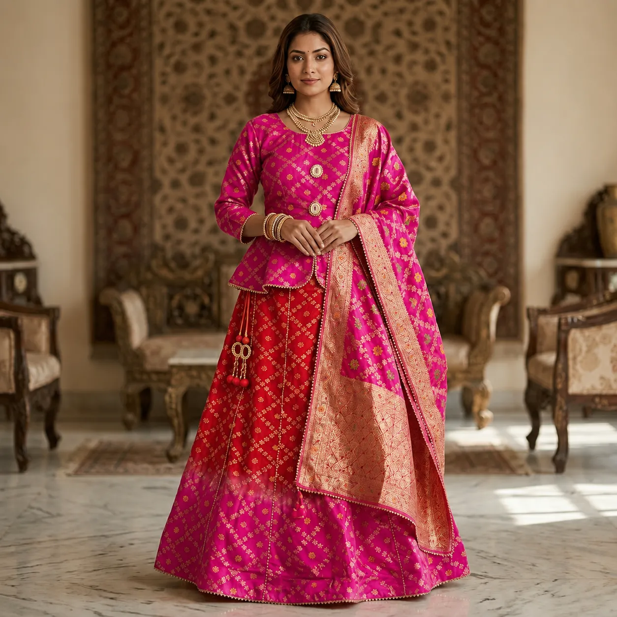 Designer Pure Chinon Banarasi Skirt Dupatta Set