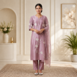 Designer Soft Chanderi Kurti Pant Dupatta Set