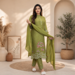 Pure Mal Cotton Handworked Straight Kurta Pant Dupatta Set