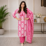 Designer Cotton Printed Kurta Pant Dupatta Set