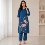 Kolkata Special Vertical Muslin Embroidered Co-ord Set