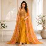 Imported Silk Crop Top Dhoti Shrug Set