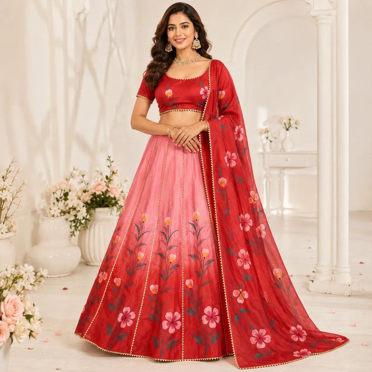Chinnon Silk Floral Brush Print Lehenga Set