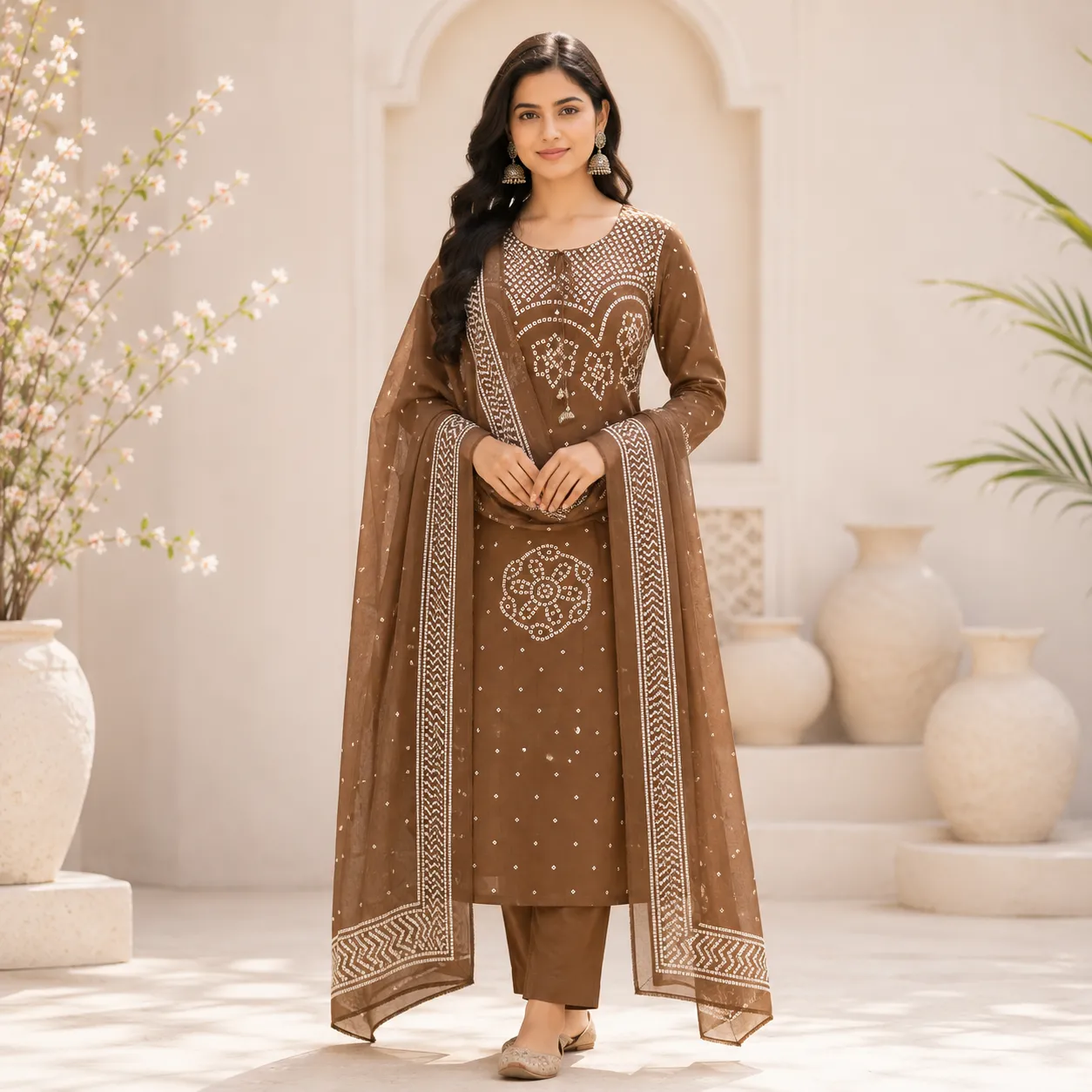 Pure Mal Cotton Side Cut Kurti Pant Dupatta Set