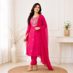 Pure Dola Silk Side Cut Kurti Pant Dupatta Set