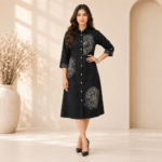 Designer Button Front Midi Dress