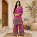 Ajrakh Print Pure Cotton Top and Palazzo Set