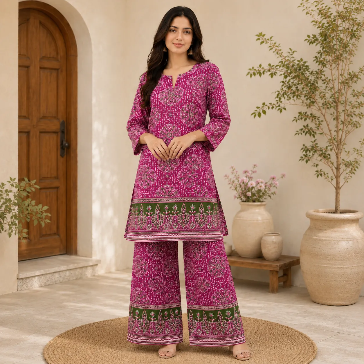 Ajrakh Print Pure Cotton Top and Palazzo Set