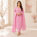 Floral Printed Cotton Kurta Pant Dupatta Set