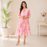 Floral Mul Cotton Midi Dress