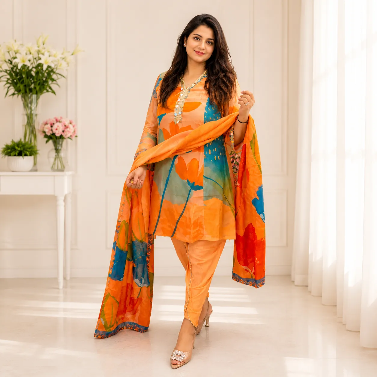 Designer Silk Tulip Pant Set