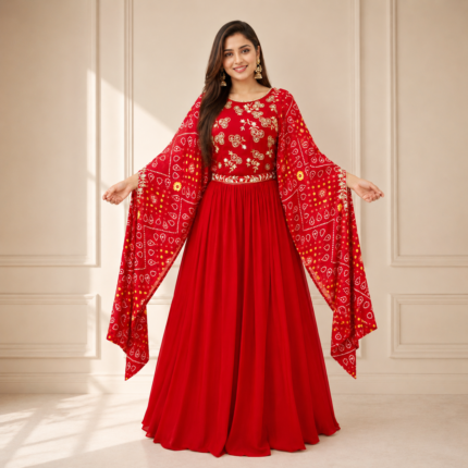 Royal Bandhani Cape Gown