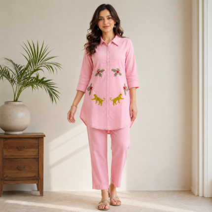 Linen Cotton Embroidered Co-ord Set