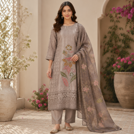 Linen Tissue Printed Kurti Pant Dupatta Set