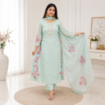 Premium Chinon Handwork Kurti Pant Dupatta Set - Image 2