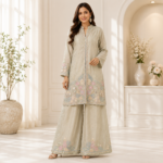Soft Chinon Silk Embroidered Co-ord Set with Palazzo